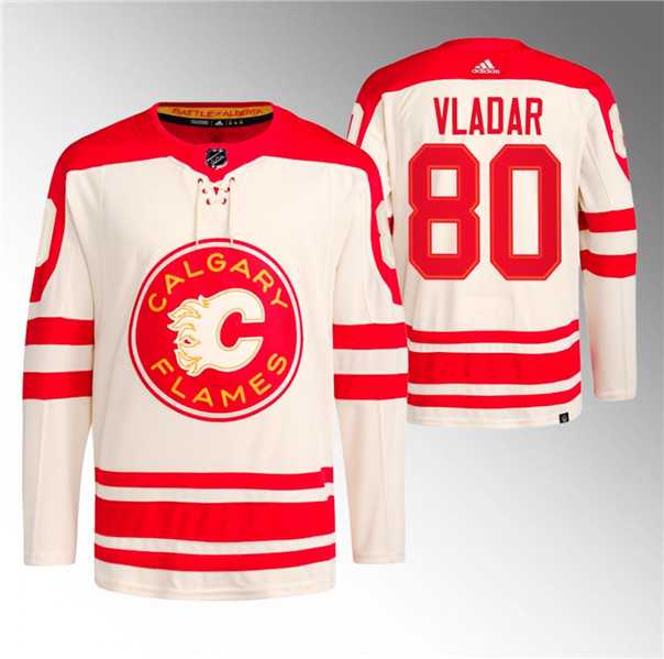 Men's Calgary Flames #80 Daniel Vladar 2023 Cream Classic Primegreen Stitched Jersey Dzhi